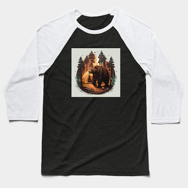 Camping with Bear, Adventure in the Forest Baseball T-Shirt by dukito